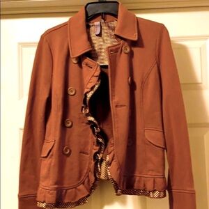 Women’s Brown Ambition Pea Coat Style Polka Dot Trim Jacket Size Small